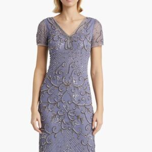 Pissarro Nights Lavender Beaded Mesh Column Gown Size 8
